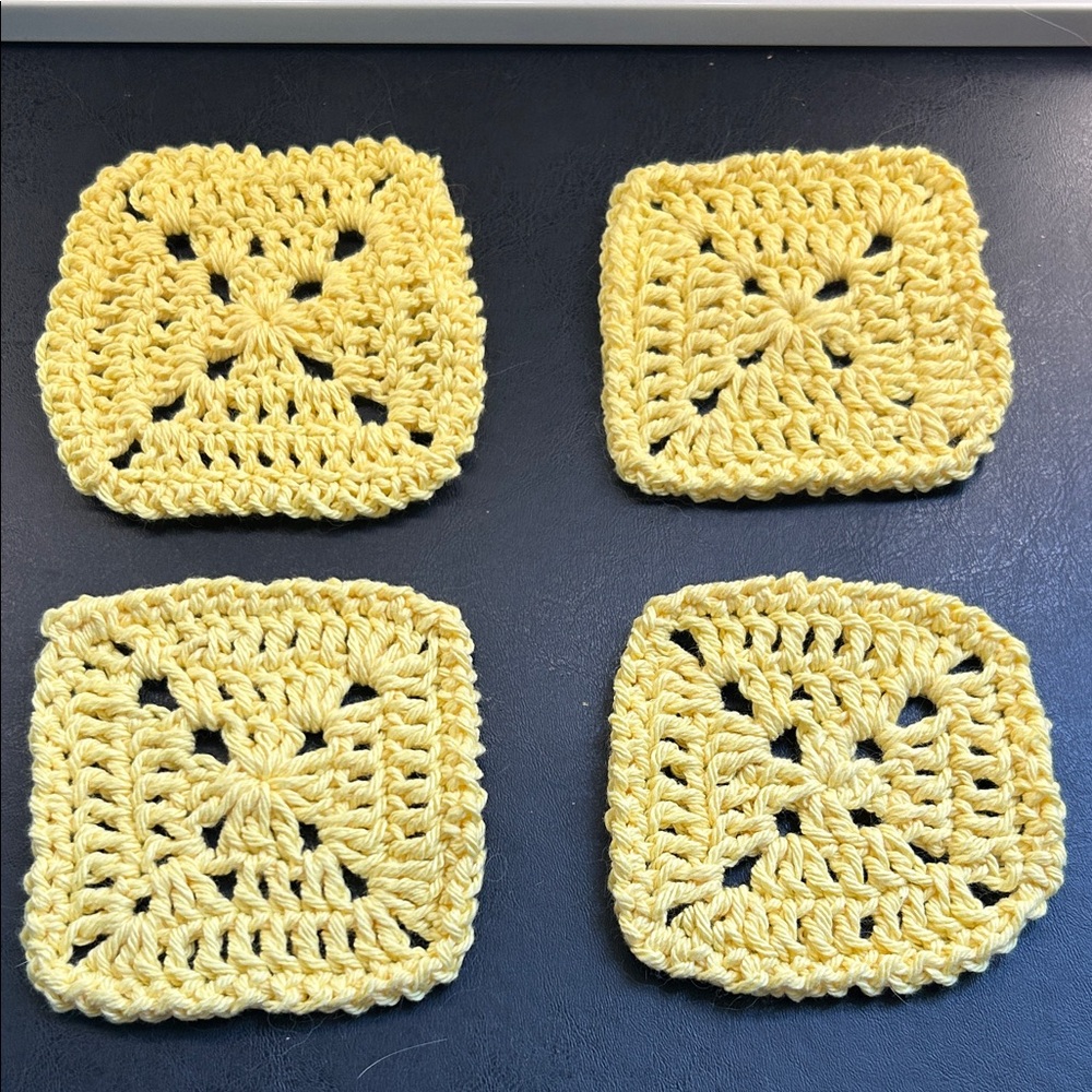 Set of 4 Yellow Crochet Coaster